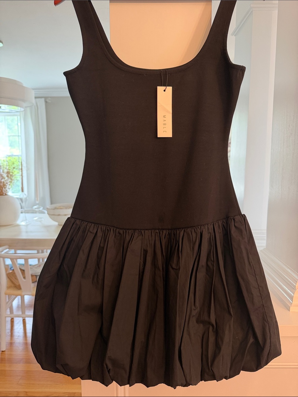 Black Sleeveless Mini Dress with Gathered Bubble Skirt NWT - Picture 2 of 9